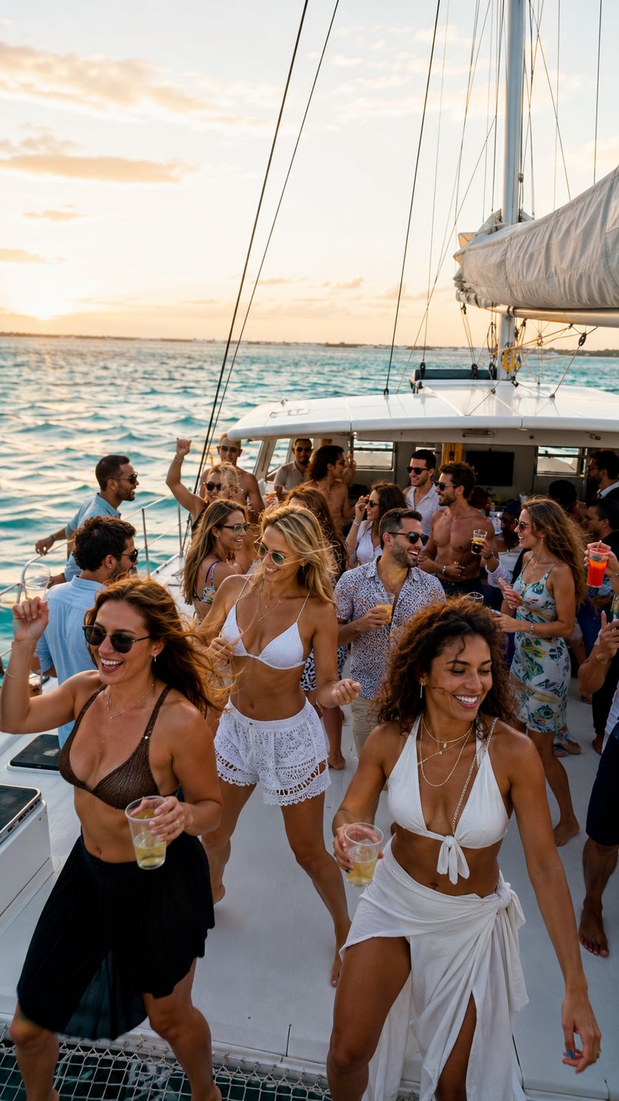 Boat party al atardecer